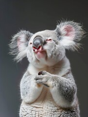 Obraz premium Albino koala. Studio photography of an animal in white color.