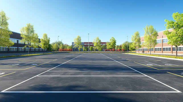 Empty School Parking Lot on a Sunny Day