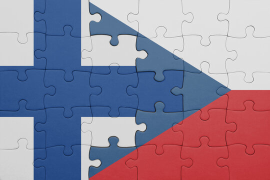 puzzle with the colourful national flag of czech republic and flag of finland.