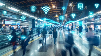 Dynamic Airport Terminal with Travelers and Seamless Connectivity through Digital Icons and Wi-Fi Signals