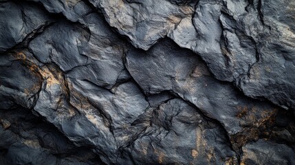 The textured surface of dark grey volcanic rock features smooth, slightly reflective areas with intricate patterns and variations, revealing nature's beauty and complexity
