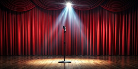 Fototapeta na wymiar Spotlight shining down on a stand-up comedy stage, comedy, performance, laughter, microphone, stage, spotlight, entertainment