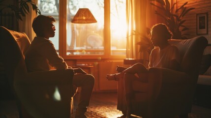 Obraz premium Silhouette of Two People Sitting in Armchairs