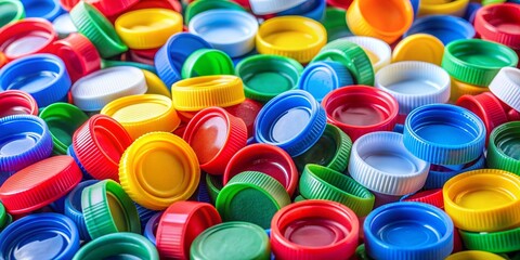 Close-up of colorful plastic caps for recycling, plastic, caps, colorful, recycling, close-up, environment, sustainability