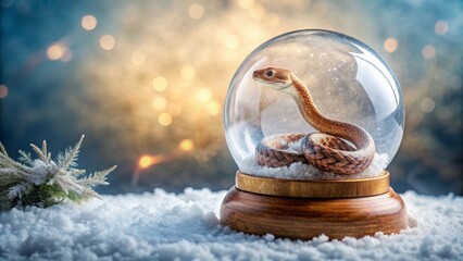Wooden snake inside a snow globe , wooden, snake, snow globe, winter, decoration, Christmas, toy, wooden toy, glass, festive
