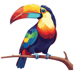 Colorful Toucan on a Branch Vintage Illustration