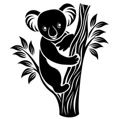  koala silhouette vector, koala clinging to tree silhouette vector illustration  © Trendy CraftSVG 