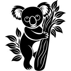  koala silhouette vector, koala clinging to tree silhouette vector illustration  © Trendy CraftSVG 
