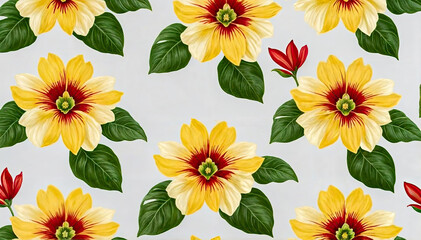Seamless Floral Pattern with Yellow Flowers and Green Leaves
