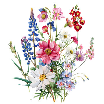 colorful wildflowers bouquet on white background clip art preview