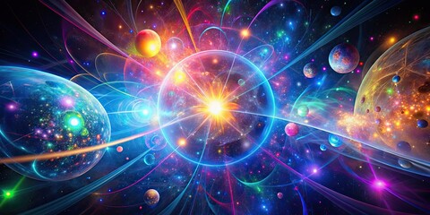 Obraz premium Vibrant and abstract representation of the quantum realm of possibilities, Quantum, Multifaceted, Ever-shifting