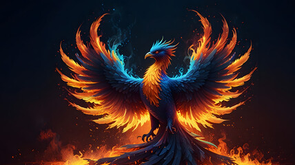 Fototapeta premium Fire colorful phoenix concept Fire phoenix concept phoenix glowing with fire radiance, blue smoke