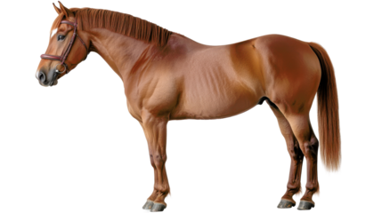 A strong, beautiful horse standing gracefully, showcasing its muscular build and elegant posture, perfect for nature and animal themes.