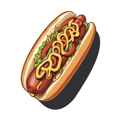 Hot Dog with Mustard and Ketchup Illustration