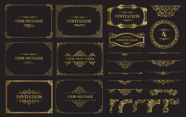 Gold vintage decorative design elements set 04
