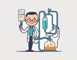 Cartoon Character Boy and Hemodialysis Renal Scheme Concept