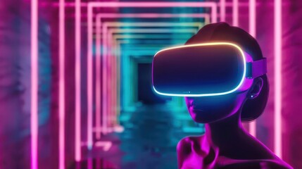 Online events in VR, focus on interactive experiences, copy space, innovative celebration theme, ethereal, fusion, futuristic event space backdrop