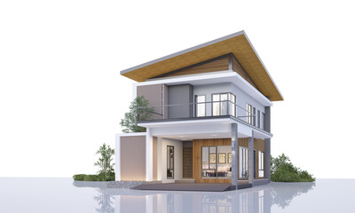 Architecture 3d rendering illustration of modern minimal house on white background