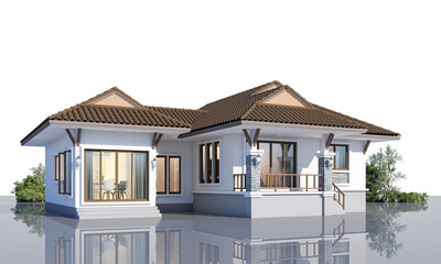 Architecture 3d rendering illustration of modern minimal house on white background