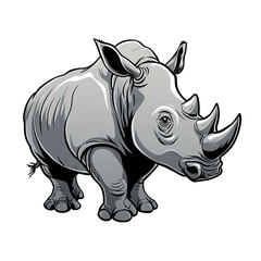 Fototapeta premium A detailed illustration of a grey rhinoceros with a single horn, generative ai image