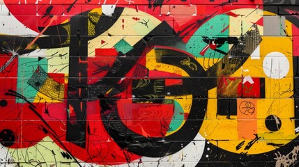 Ainu calligraphy integrated into an urban mural, blending traditional script with vibrant street art motifs and colors, celebrating the resilience and revitalization efforts of Ainu language 