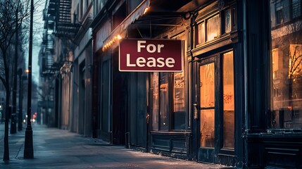 Obraz premium For Lease Sign on a Storefront in a City