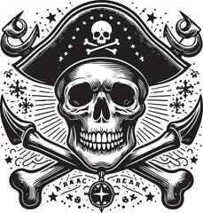Vintage skull and crossbones monochrome template vector  on white background. Classic Skull and Crossbones: Monochrome Vector Design