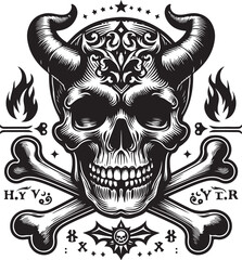 Vintage skull and crossbones monochrome template vector  on white background. Classic Skull and Crossbones: Monochrome Vector Design