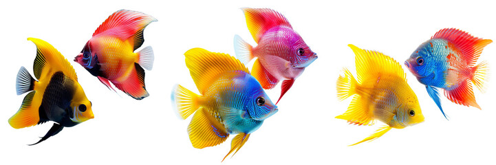 Set of A pair of colorful tropical fish swimming gracefully isolated on transparent background