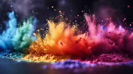 Naklejka premium Vibrant Colorful Powder Explosion During Celebration in a Festival Setting at Dusk