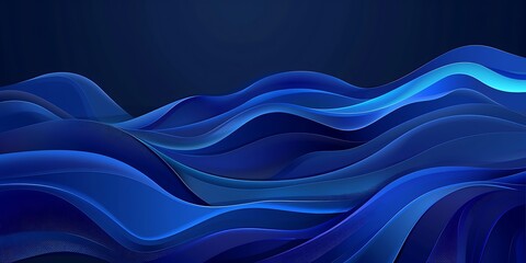 Vector banner with dark blue waves, creating an abstract and sophisticated look, the gentle flow and layered depths suggest a seamless blend of modernity and grace.