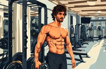 Naklejka premium bodybuilder training with dumbbell