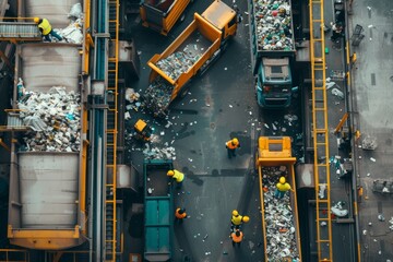 Modern Recycling Plant with Workers and Machines Efficiently Sorting Waste for Advanced Waste Management