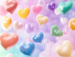 Obraz premium Diverse pride symbols floating over a pastel gradient, LGBT, Softness and inclusivity