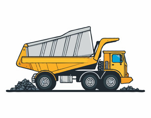 Big construction mining dump truck icon. Black silhouette. Side view. Vector simple flat graphic illustration. Isolated object on a white background