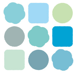 Hand drawn cartoon style blue color chat box set. Doodle crayon drawing speech bubble sticker. Cute comics dialog quote frame for text. Variety shape of speak blank. Message dotted line decoration.