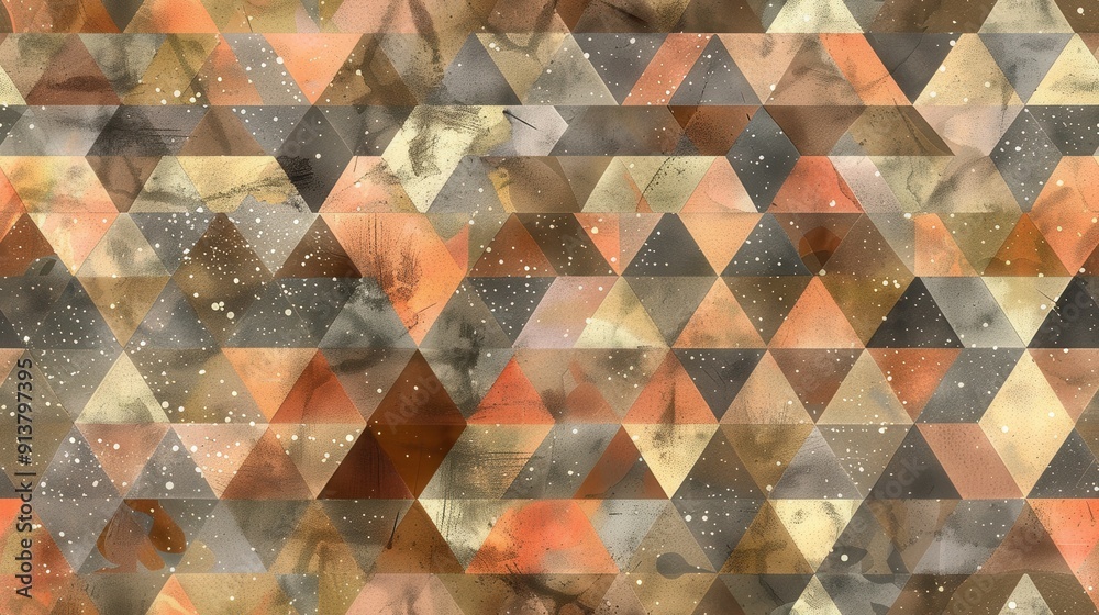 Poster a seamless digital pattern featuring a geometric design of overlapping triangles in shades of brown,