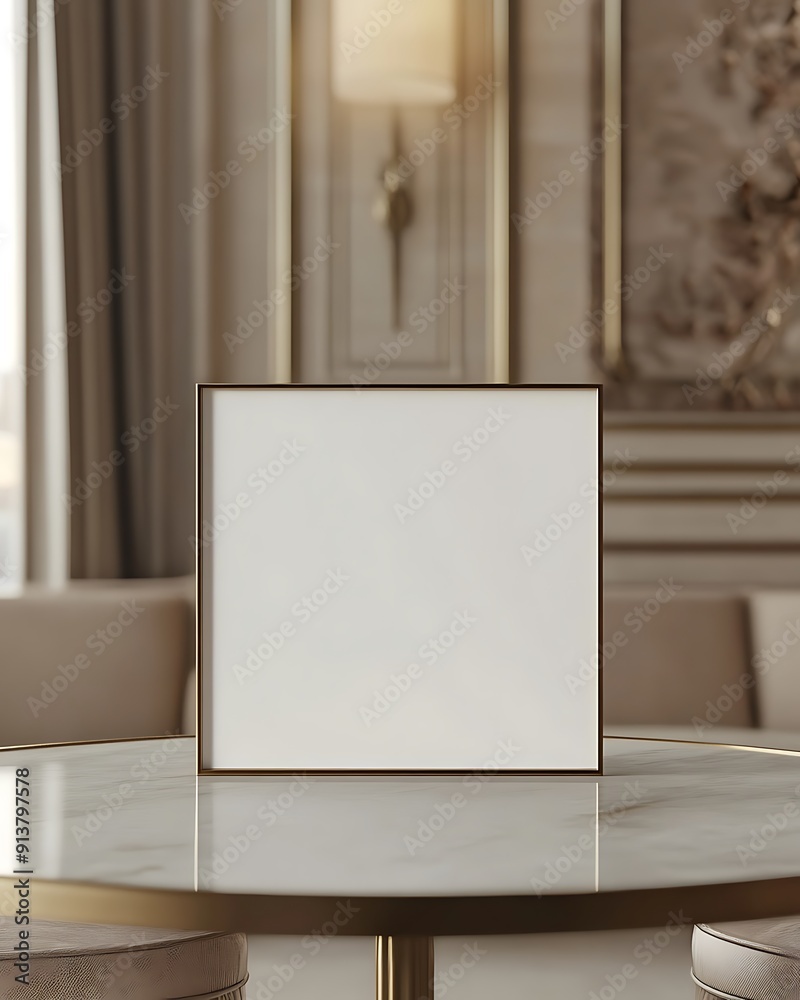 Poster Closeup Minimalist Mockup Frame on Table in Elegant Library