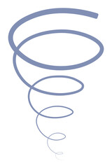 Tornado. Blue color spring funnel. Color vector illustration. Isolated white background. Strong wind spinning in a spiral. Twisting tornado. Flat style. Idea for web design.