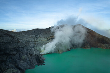 the drone view of Ijen, Indonesia