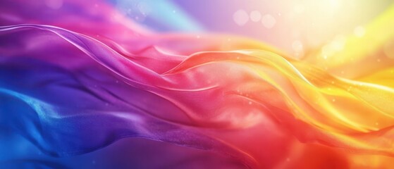 Obraz premium Abstract waves of diverse pride flags with light reflections, LGBT, Fluid diversity