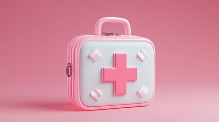 Obraz premium First aid kit with a plus sign. Medical supplies for emergencies, like vaccines, and a bag for safety in hospitals or ambulances. Medical pharmacy medicine. 3D medicine cure icon vector
