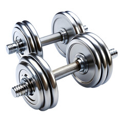 Fototapeta premium Two dumbbells with metal plates on transparent background