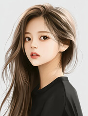 Fototapeta premium A charming portrait of a Korean girl captures her beauty and essence in everyday life with rich details and highquality finish.