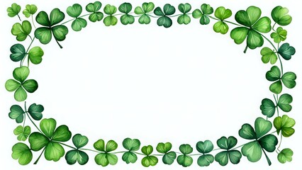 Watercolor illustration of a clover leaf border with white background.