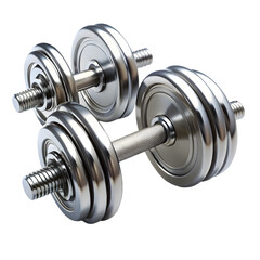 Fototapeta premium Two dumbbells with metal plates on transparent background