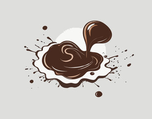 Chocolate Caramel Splash Blob. Grunge Monochrome Vector. Advertising Bage.