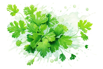 Fototapeta premium Watercolor painting of fresh green parsley, isolated on white background.