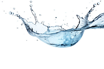Splashing water with crystal clear image, isolated on white background.