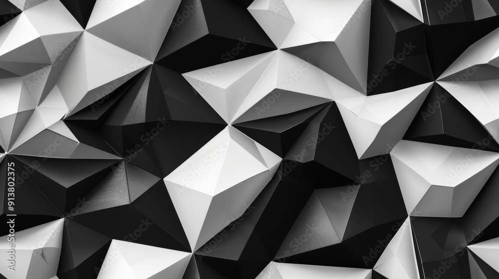 Leinwandbilder a close-up image of a geometric wall pattern with black and white triangular shapes. the light and s